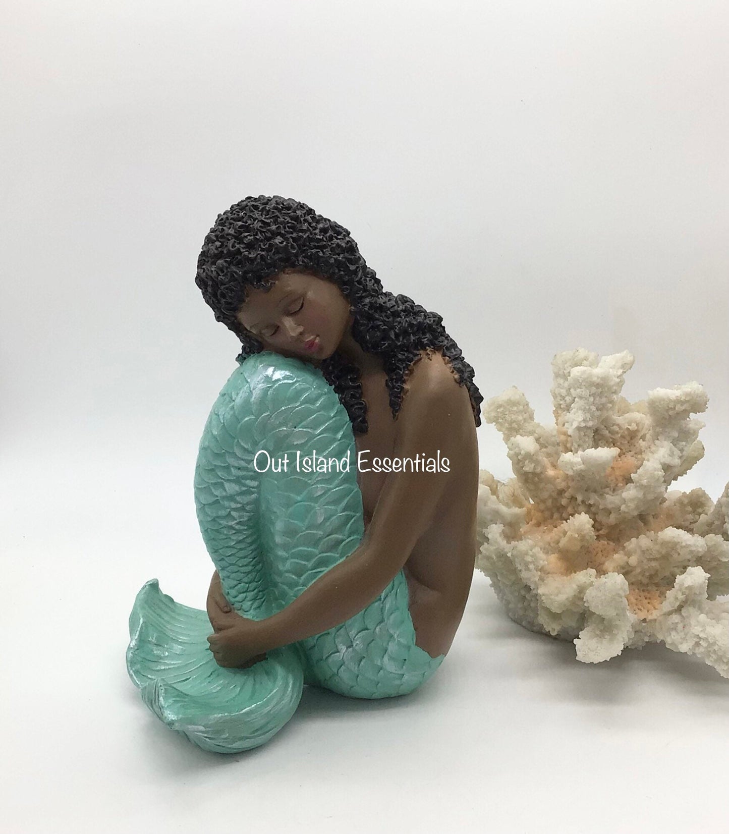 Brown Mermaid Statue, Black Mermaid Decoration, Little Melanin Mermaid