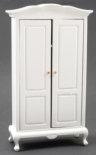 Miniature White Armoire I Dollhouse Miniature Furniture I Miniature 1:12 Scale Bedroom Armoire I Miniature Bedroom Furniture