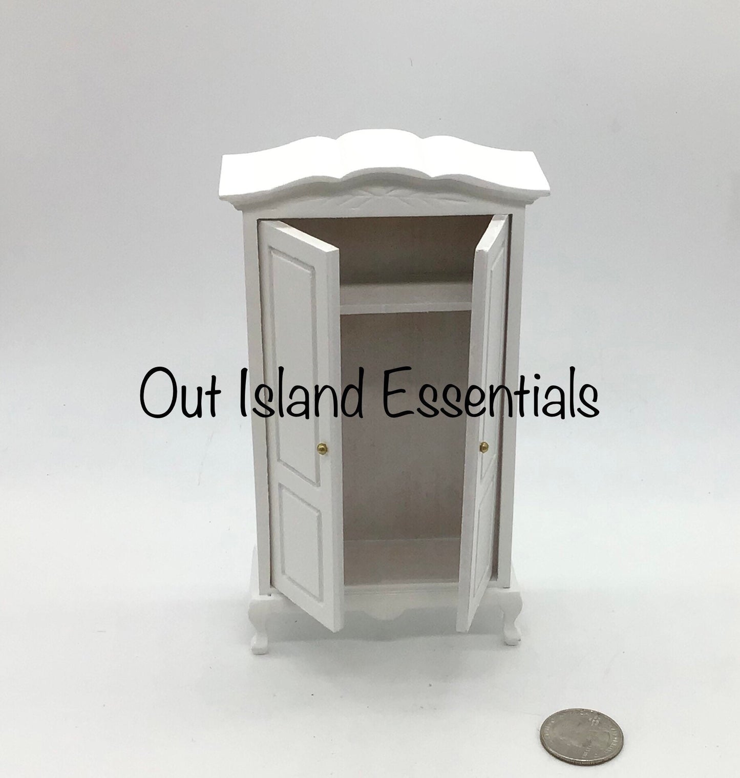 Miniature White Armoire I Dollhouse Miniature Furniture I Miniature 1:12 Scale Bedroom Armoire I Miniature Bedroom Furniture