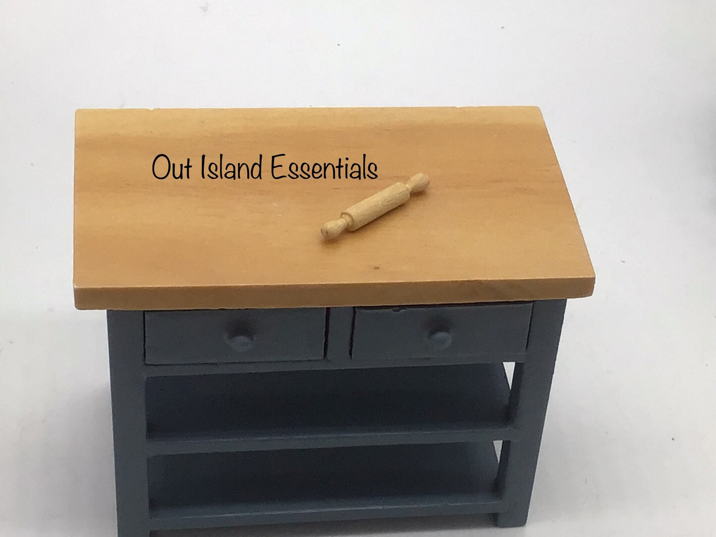 Miniature Small Kitchen Table With Drawers I Dollhouse Miniature Blue & Oak Kitchen Extra Counter Furniture I Miniature 1:12 Scale Kitchen