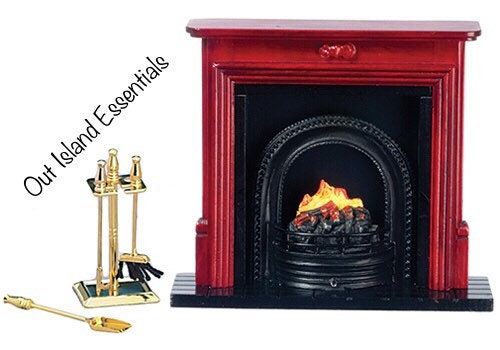 Miniature 6pc. Walnut Finish Fireplace I Dollhouse Miniature Fireplace I Walnut 1:12 Scale Fireplace