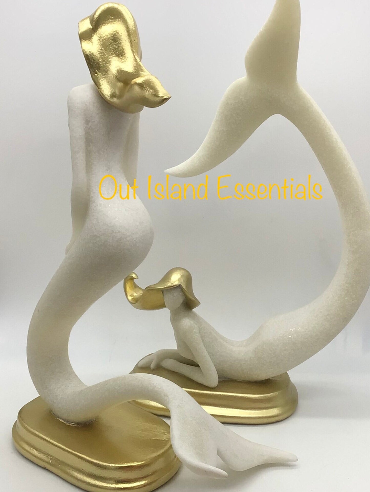 Gold Accent Mermaid Statue, Stunning Gold Kneeling Mermaid