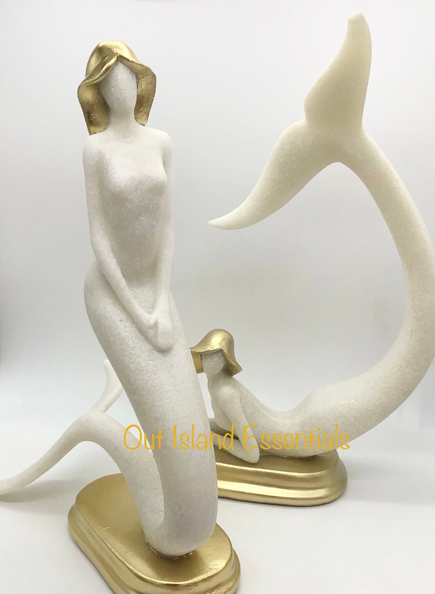 Gold Accent Mermaid Statue, Stunning Gold Kneeling Mermaid