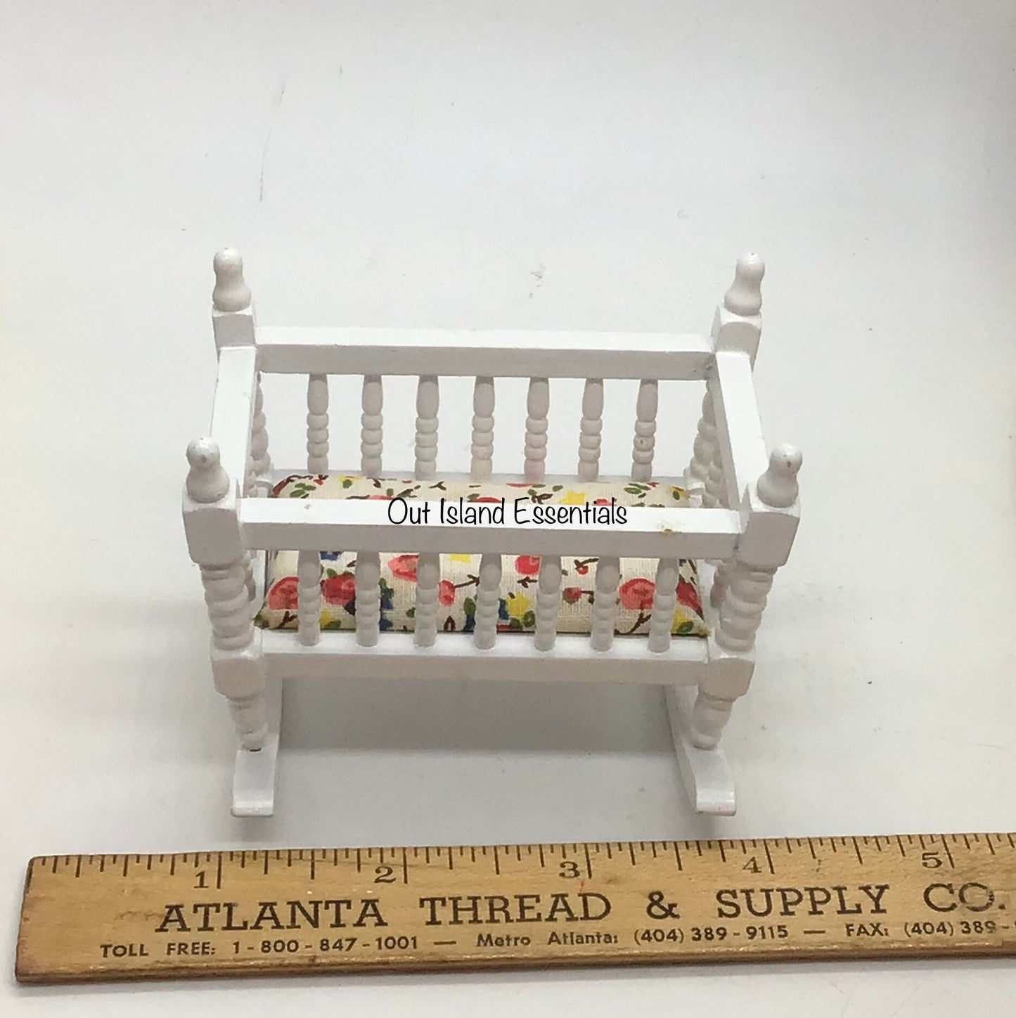 Miniature White Rocking Cradle I Miniature Nursery Furniture I Dollhouse Miniature Nursery Furniture I 1:12 Scale Cradle