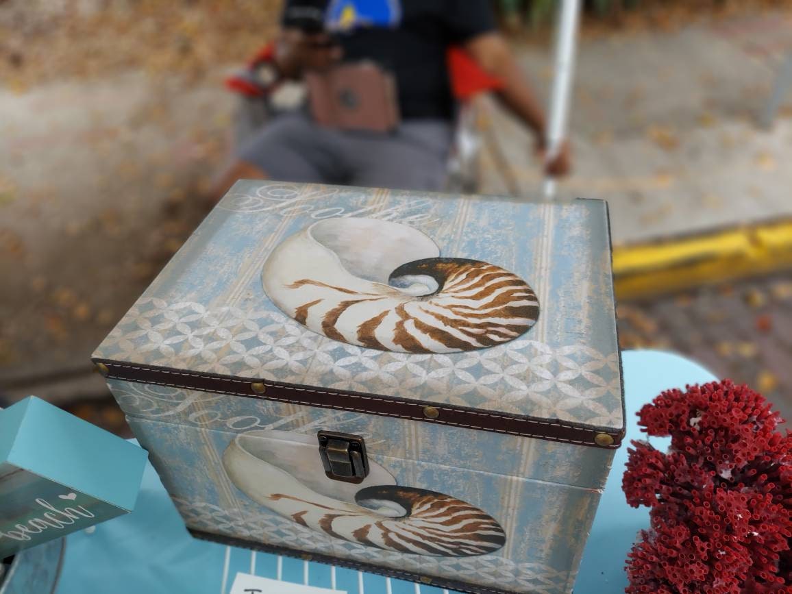 Nautilus Seashell Box I Seashell Trinket Box I Gift Box I Seashell Display Box I Seashell Wooden Box