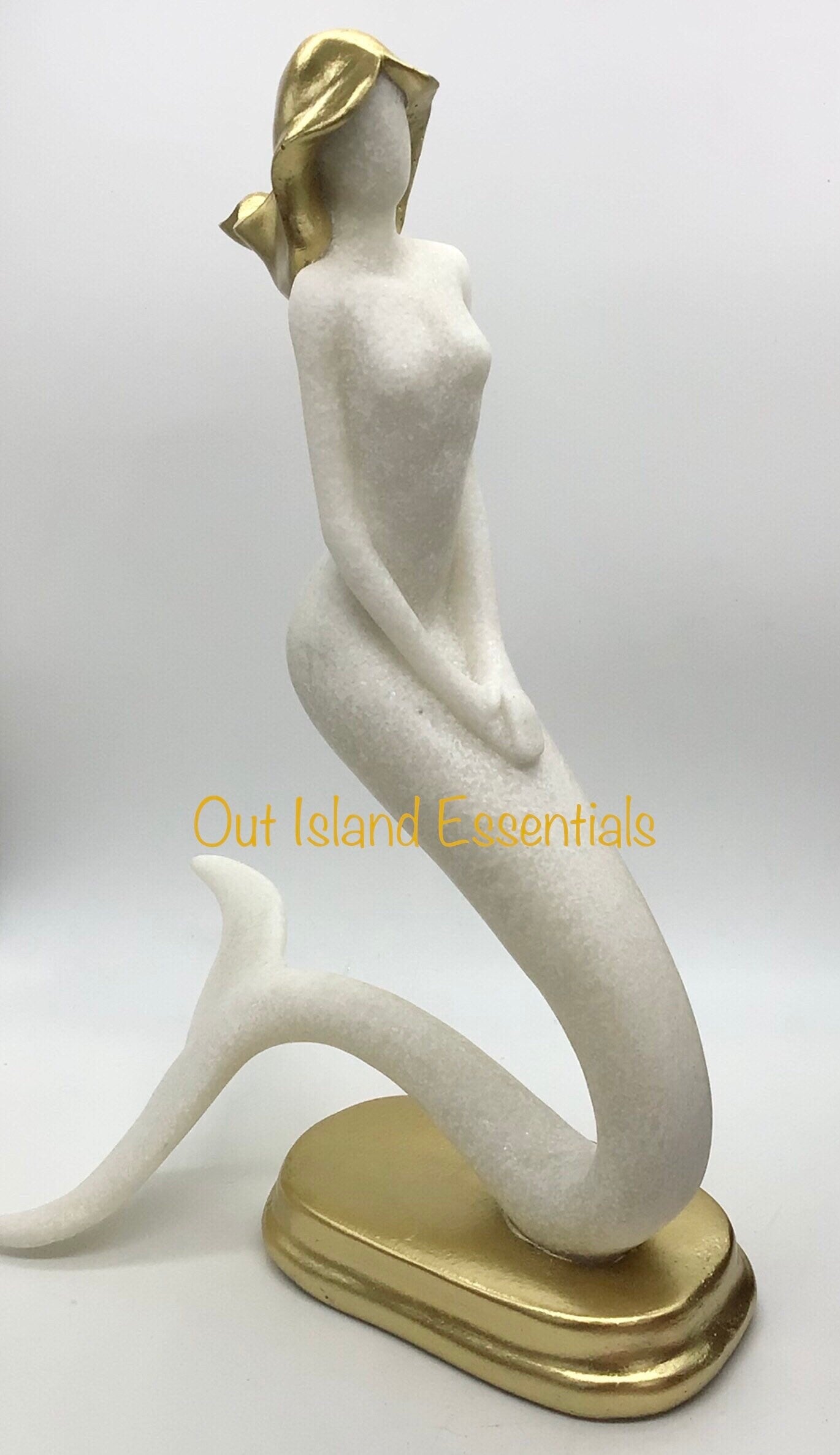 Gold Accent Mermaid Statue, Stunning Gold Kneeling Mermaid