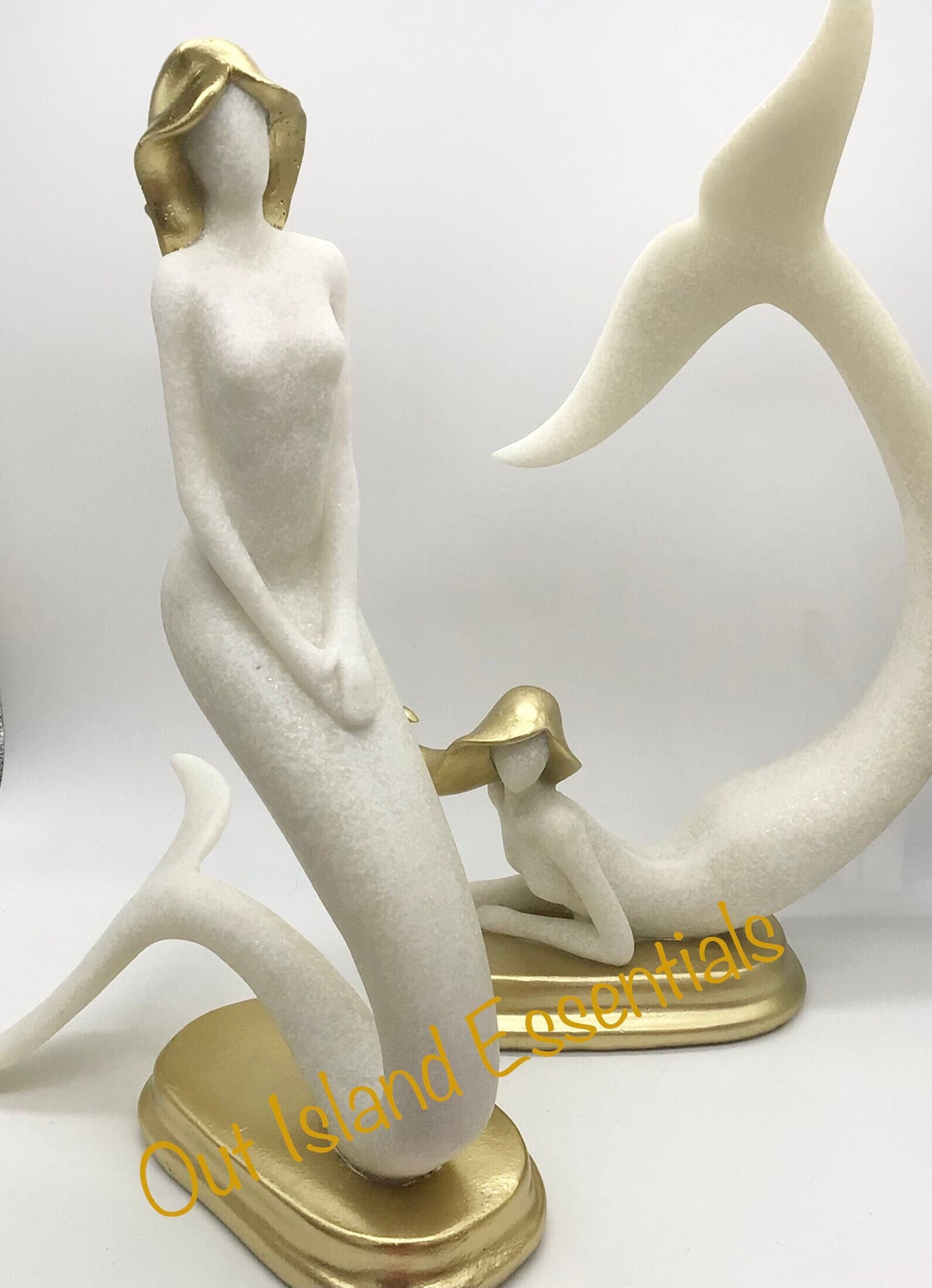 Gold Accent Mermaid Statue, Stunning Gold Kneeling Mermaid