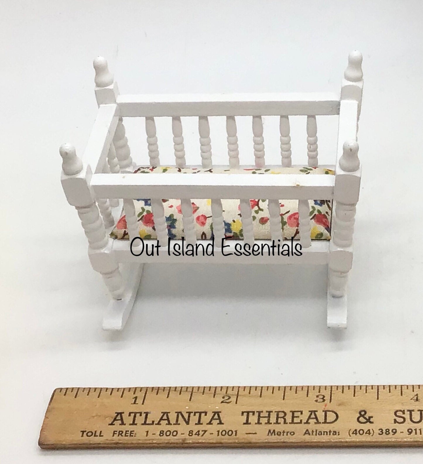 Miniature White Rocking Cradle I Miniature Nursery Furniture I Dollhouse Miniature Nursery Furniture I 1:12 Scale Cradle