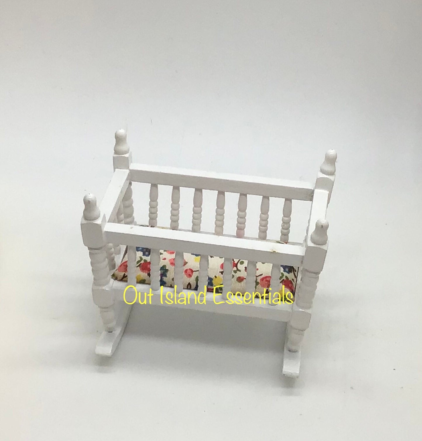 Miniature White Rocking Cradle I Miniature Nursery Furniture I Dollhouse Miniature Nursery Furniture I 1:12 Scale Cradle