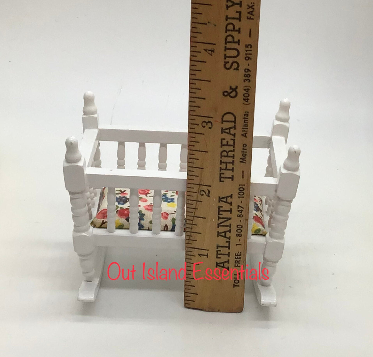 Miniature White Rocking Cradle I Miniature Nursery Furniture I Dollhouse Miniature Nursery Furniture I 1:12 Scale Cradle