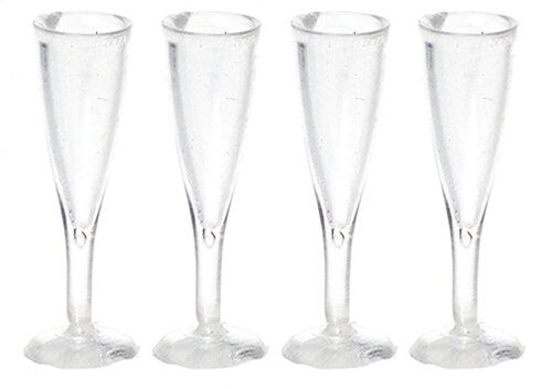 Miniature  Champagne Glass Set Of 4 | Dollhouse  Champagne Glasses I Miniature Doll Glasses I 1:12 Scale Dollhouse Accessories