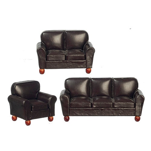 3 Pc Miniature Sofa Set, Miniature Brown Living Room 1:12 Scale