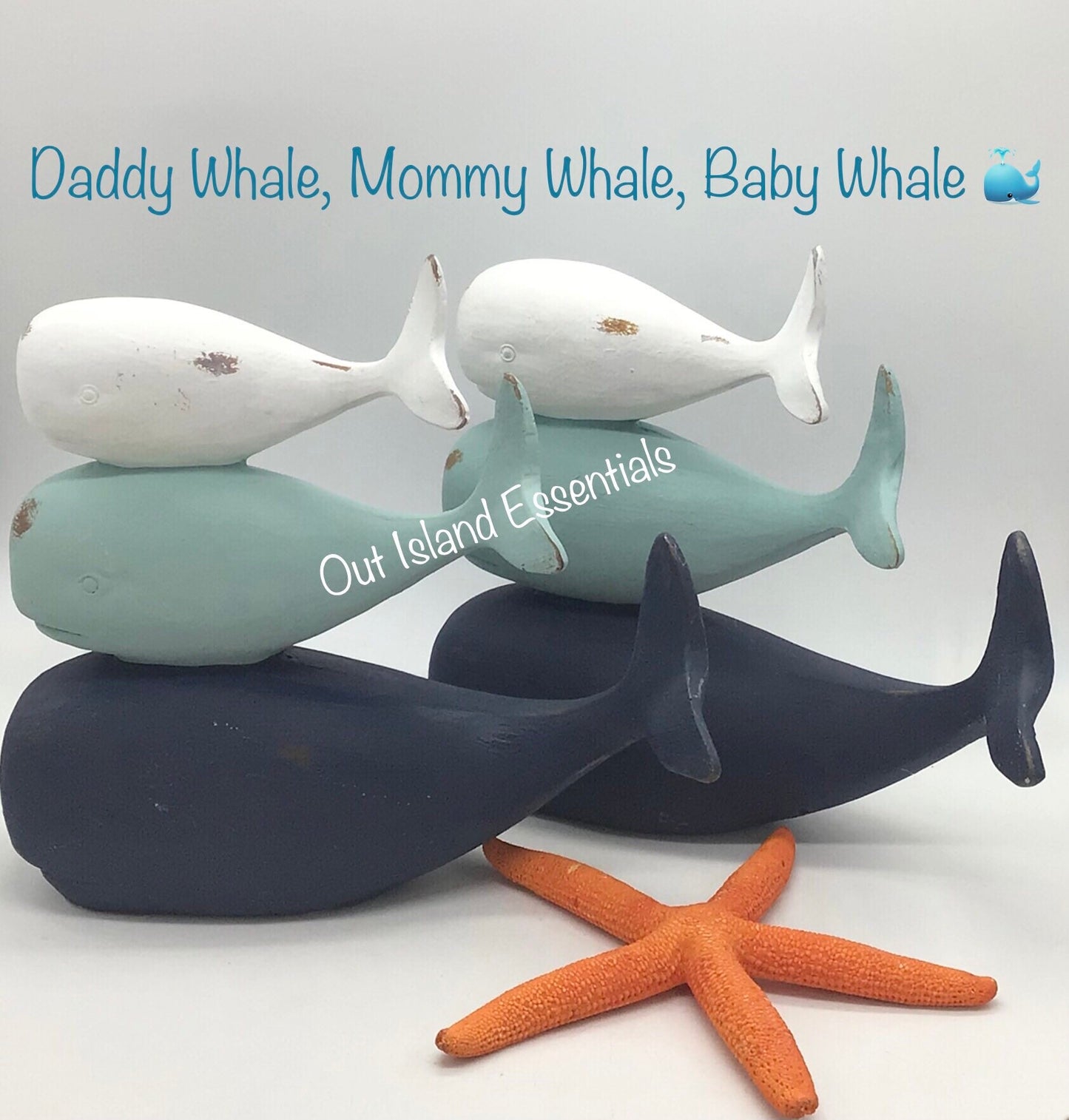 What A Whale Family | Distressed Painted Whale Decoration | Relaxing Calming Whale | Coastal Decor | Peaceful Whale Statue I Resin Whale