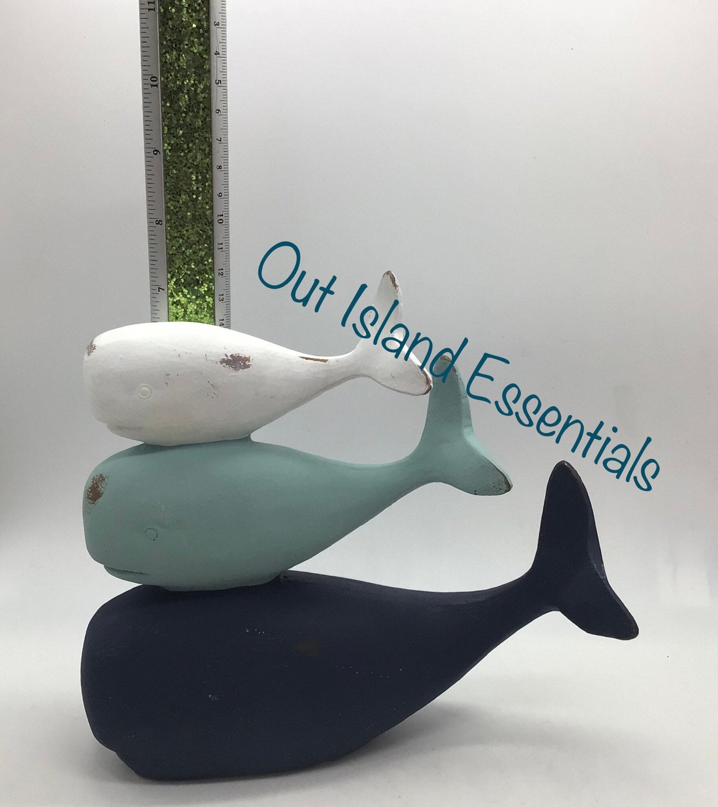 What A Whale Family | Distressed Painted Whale Decoration | Relaxing Calming Whale | Coastal Decor | Peaceful Whale Statue I Resin Whale