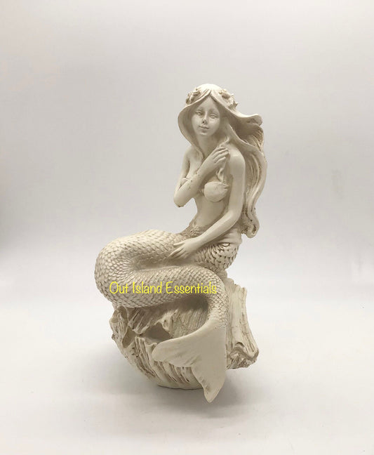 Mermaid On A Clam  Statue | Mermaid Decoration | Daydreaming Mermaid | Relaxing Mermaid | Mermaid Decor I Mermaid On A Shell