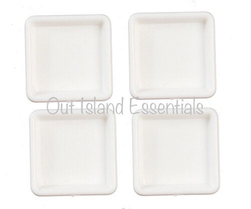 4 Pc. Miniature Square Plates I Dollhouse White Dishes I Miniature Doll Plates I Miniature Dollhouse Dishes I 1:12 Scale Doll Accessory