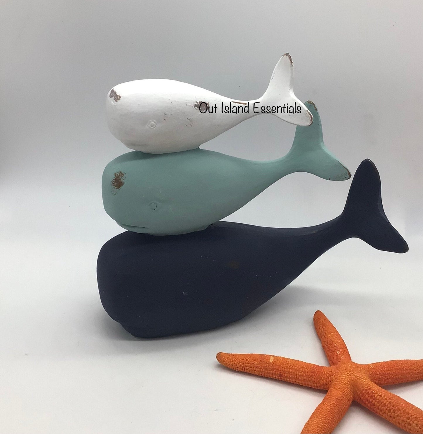 What A Whale Family | Distressed Painted Whale Decoration | Relaxing Calming Whale | Coastal Decor | Peaceful Whale Statue I Resin Whale