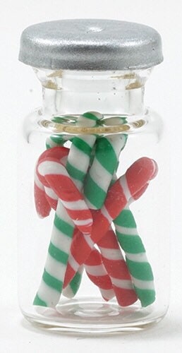 Miniature Tabletop Candy Cane Jar I Miniature Jar Of Christmas Candy I Miniature Dollhouse Table Top Christmas Candy Jar I 1:12 Scale