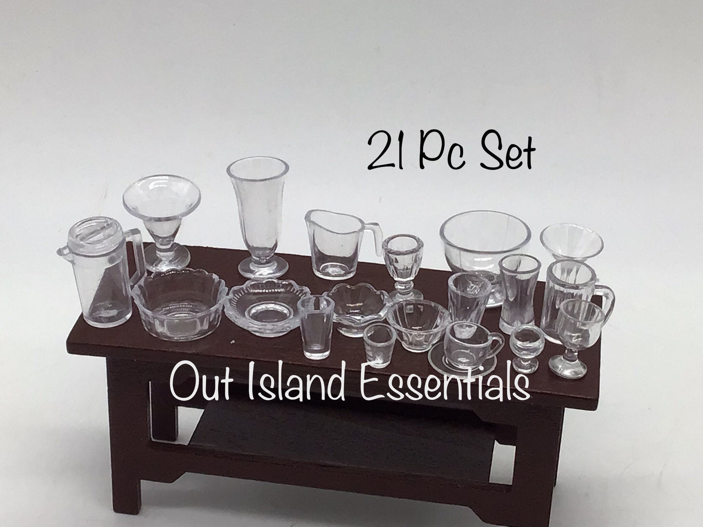 Miniature Kitchen Glassware Set Of 21 | Dollhouse Clear Glassware I Miniature Doll Kitchen Glassware | 1:12 Scale Dollhouse Accessories