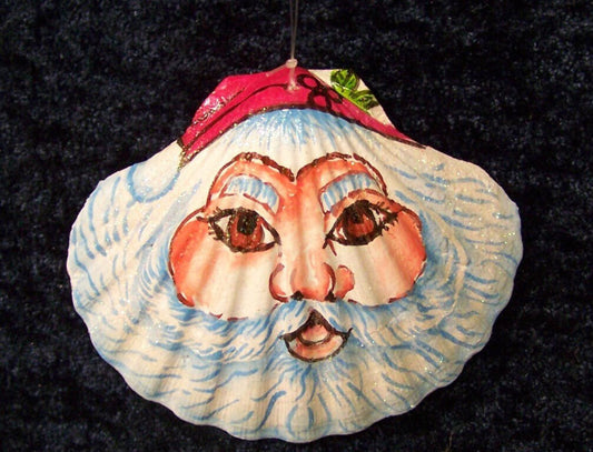 Scallop Shell Santa Ornament | Hand Painted Santa Seashell Ornament | Coastal Clam Ornament | Seashell Christmas Ornament | Scallop Clam