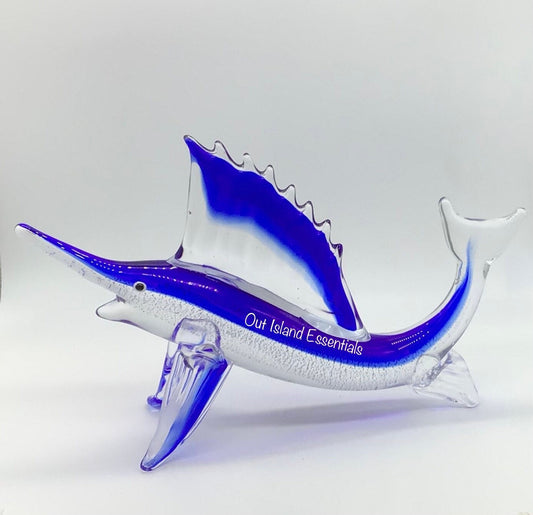 Blown Glass Blue Marlin I Table Top Glass Fish | Stunning Blown Glass Blue Marlin Display