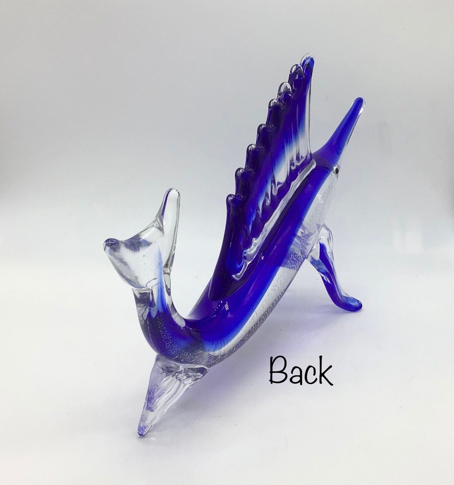 Blown Glass Blue Marlin I Table Top Glass Fish | Stunning Blown Glass Blue Marlin Display