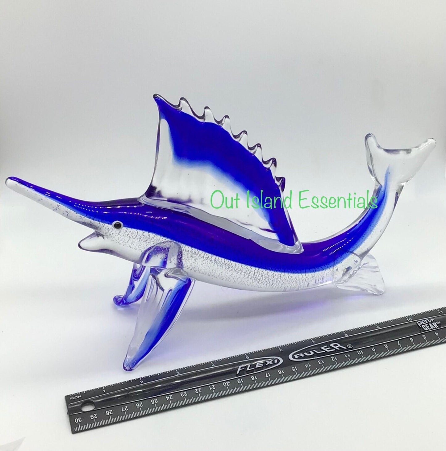 Blown Glass Blue Marlin I Table Top Glass Fish | Stunning Blown Glass Blue Marlin Display