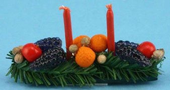 Miniature Centerpiece With Fruit & Candles I Dollhouse Holiday Dining Centerpiece I Miniature Centerpiece Florals I 1:12 Scale Accessories