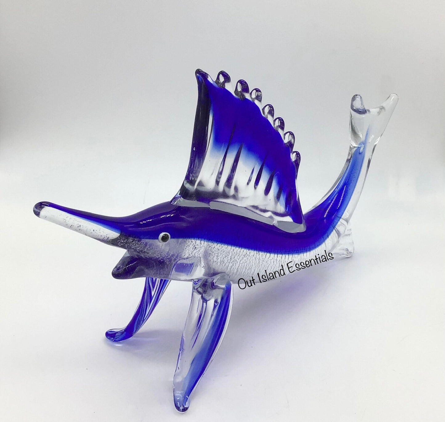 Blown Glass Blue Marlin I Table Top Glass Fish | Stunning Blown Glass Blue Marlin Display