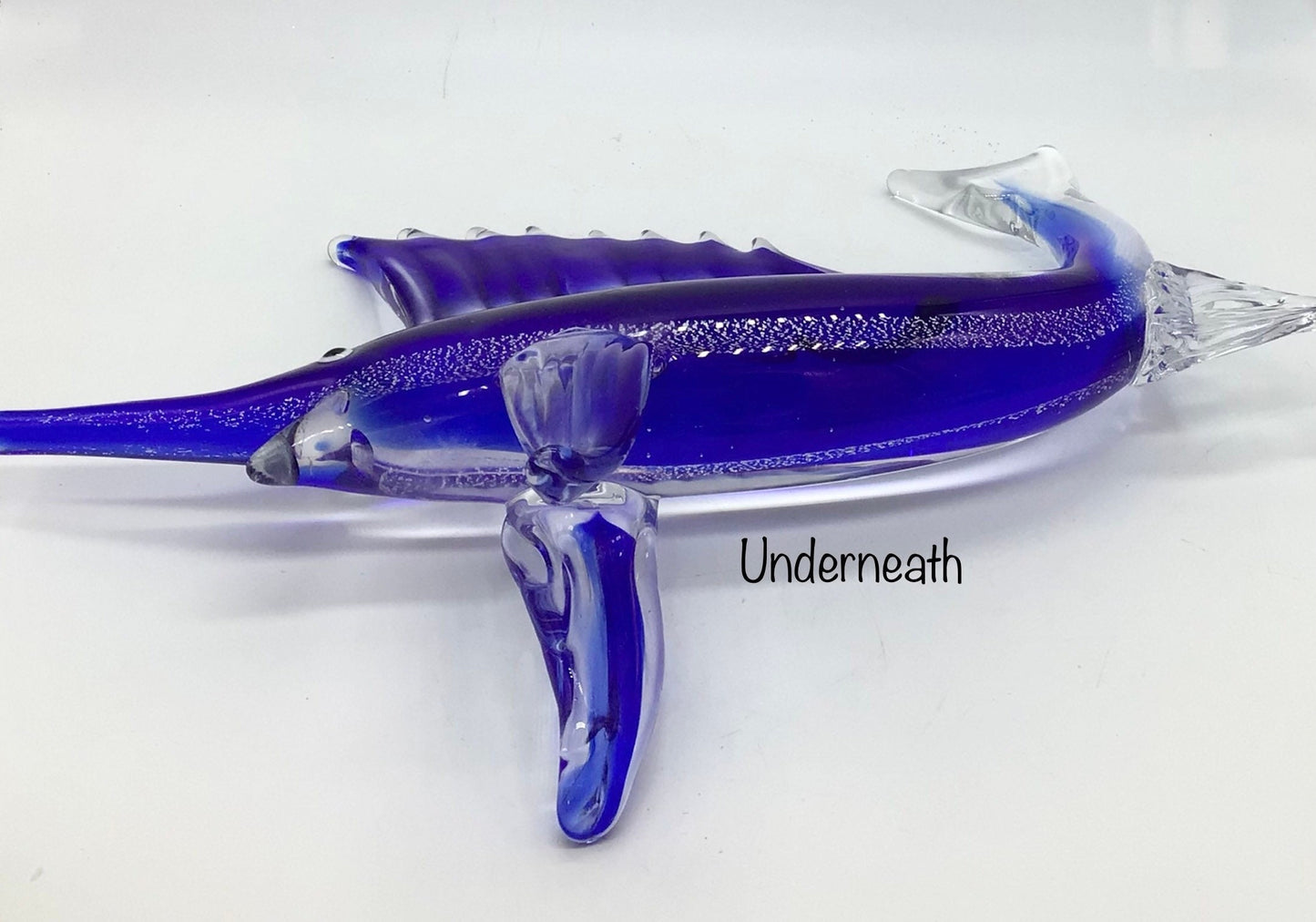 Blown Glass Blue Marlin I Table Top Glass Fish | Stunning Blown Glass Blue Marlin Display