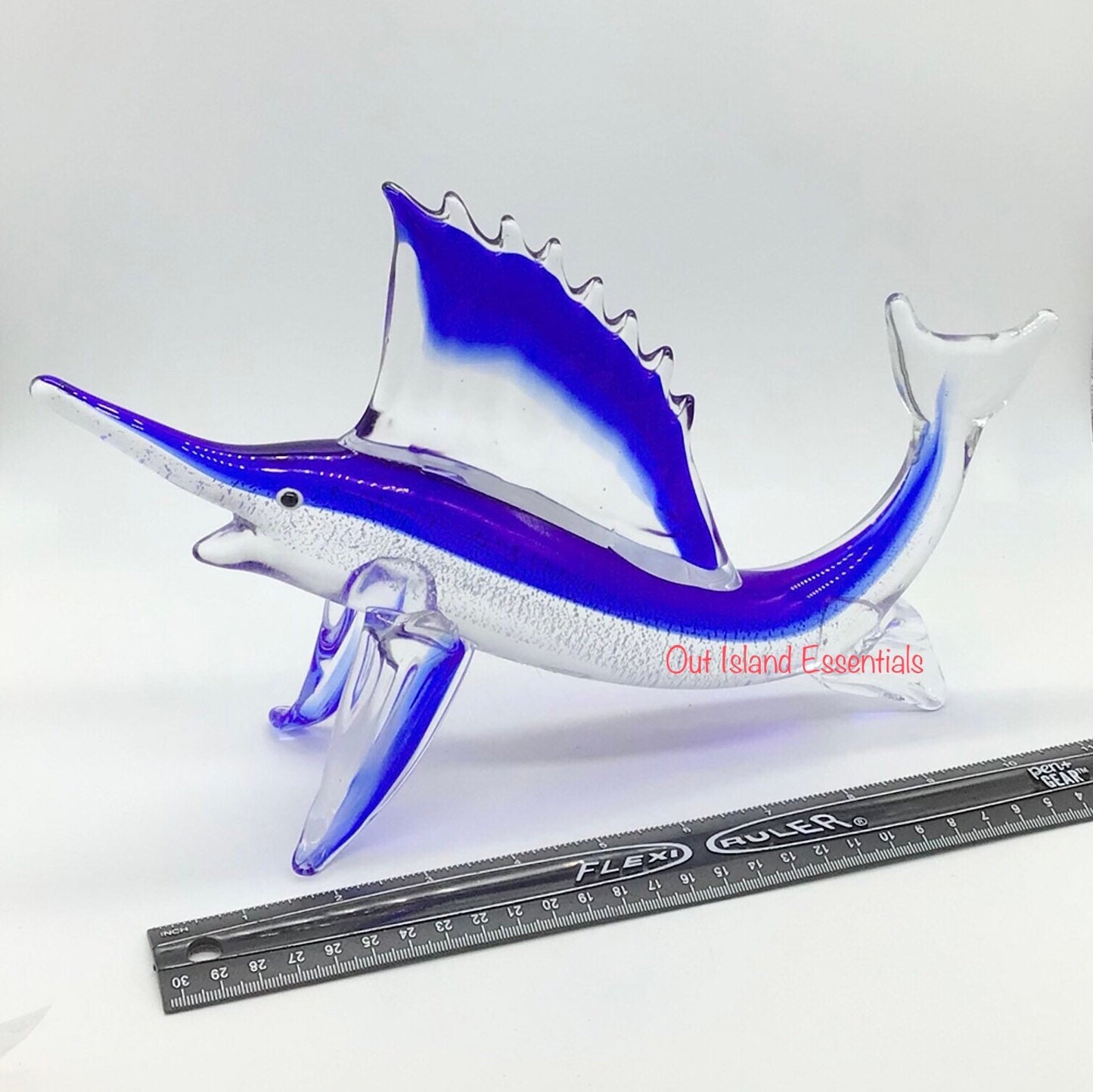 Blown Glass Blue Marlin I Table Top Glass Fish | Stunning Blown Glass Blue Marlin Display