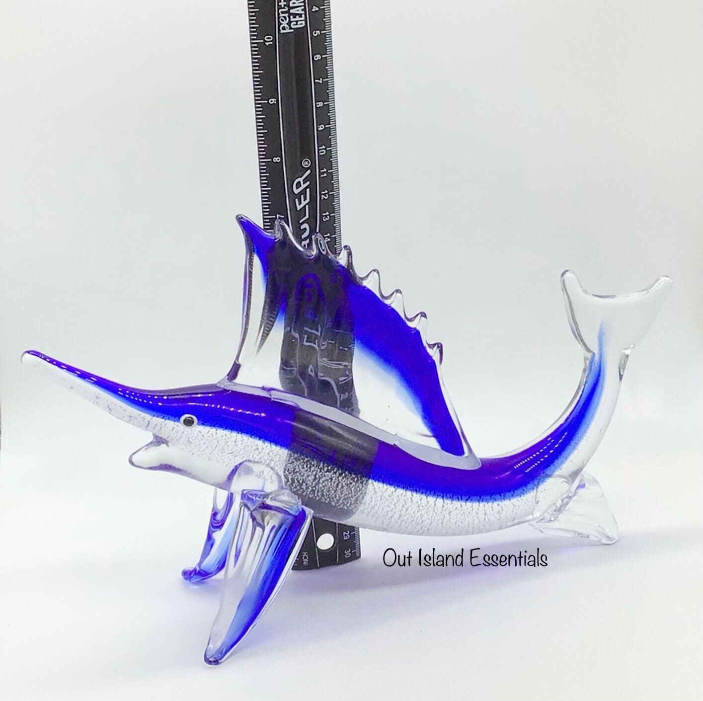 Blown Glass Blue Marlin I Table Top Glass Fish | Stunning Blown Glass Blue Marlin Display