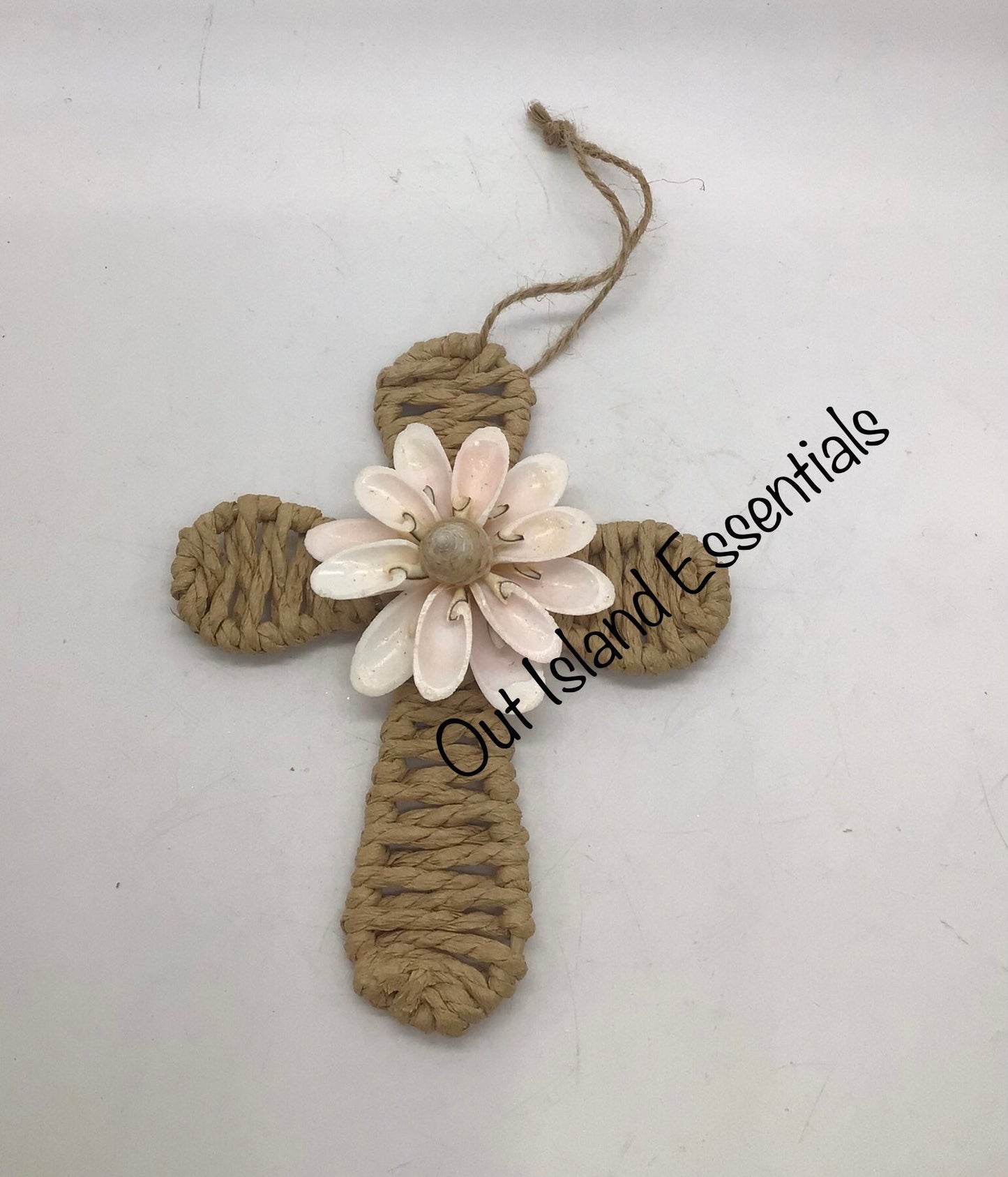 Straw And Seashell Cross Christmas Ornament I Seashell Cross I Straw Hanging Cross I Easter Cross I All Year Coastal Cross