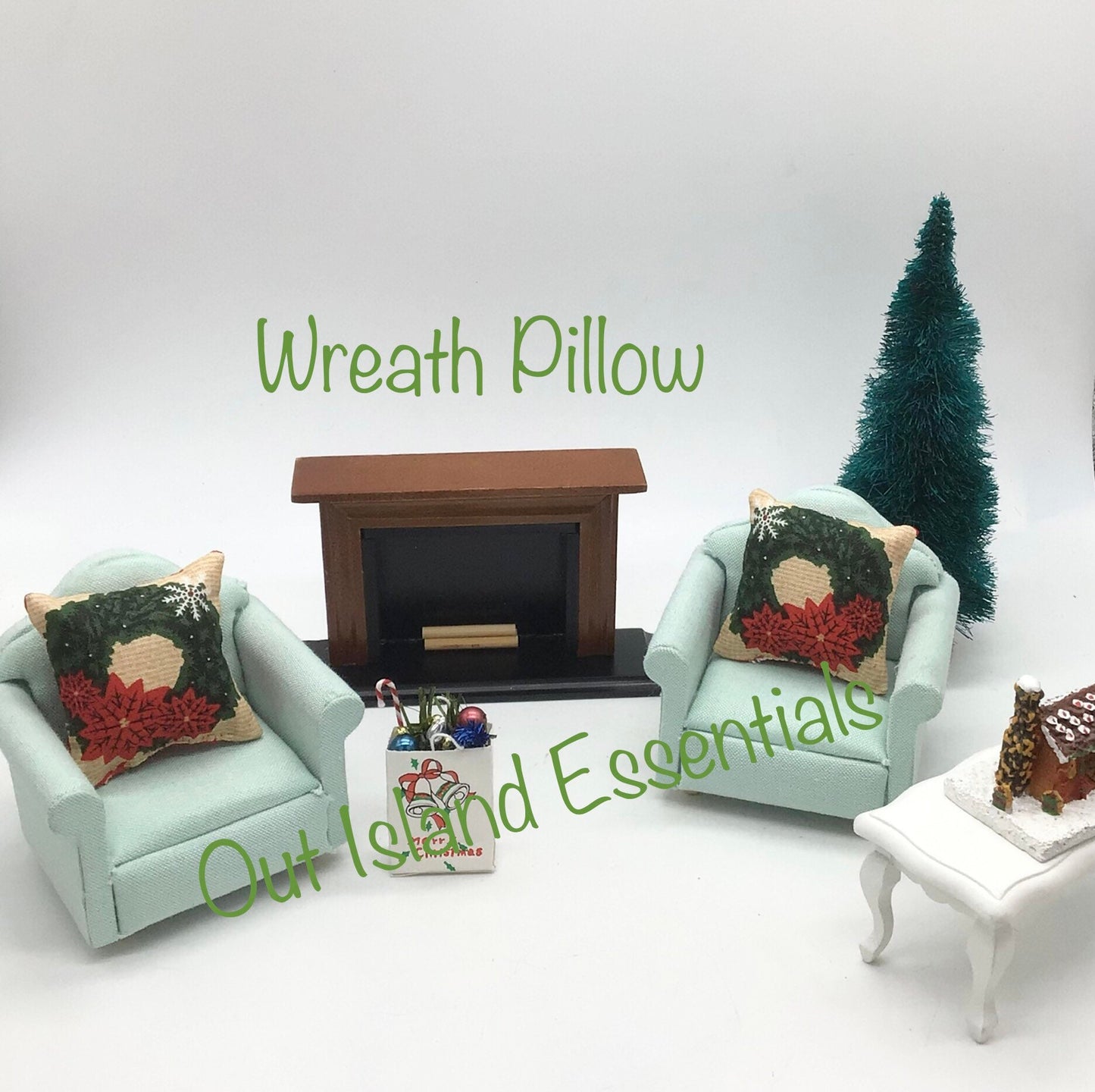 2 Pc. Dollhouse Miniature Christmas Pillows, Holiday Miniature Pillows 1:12 Scale