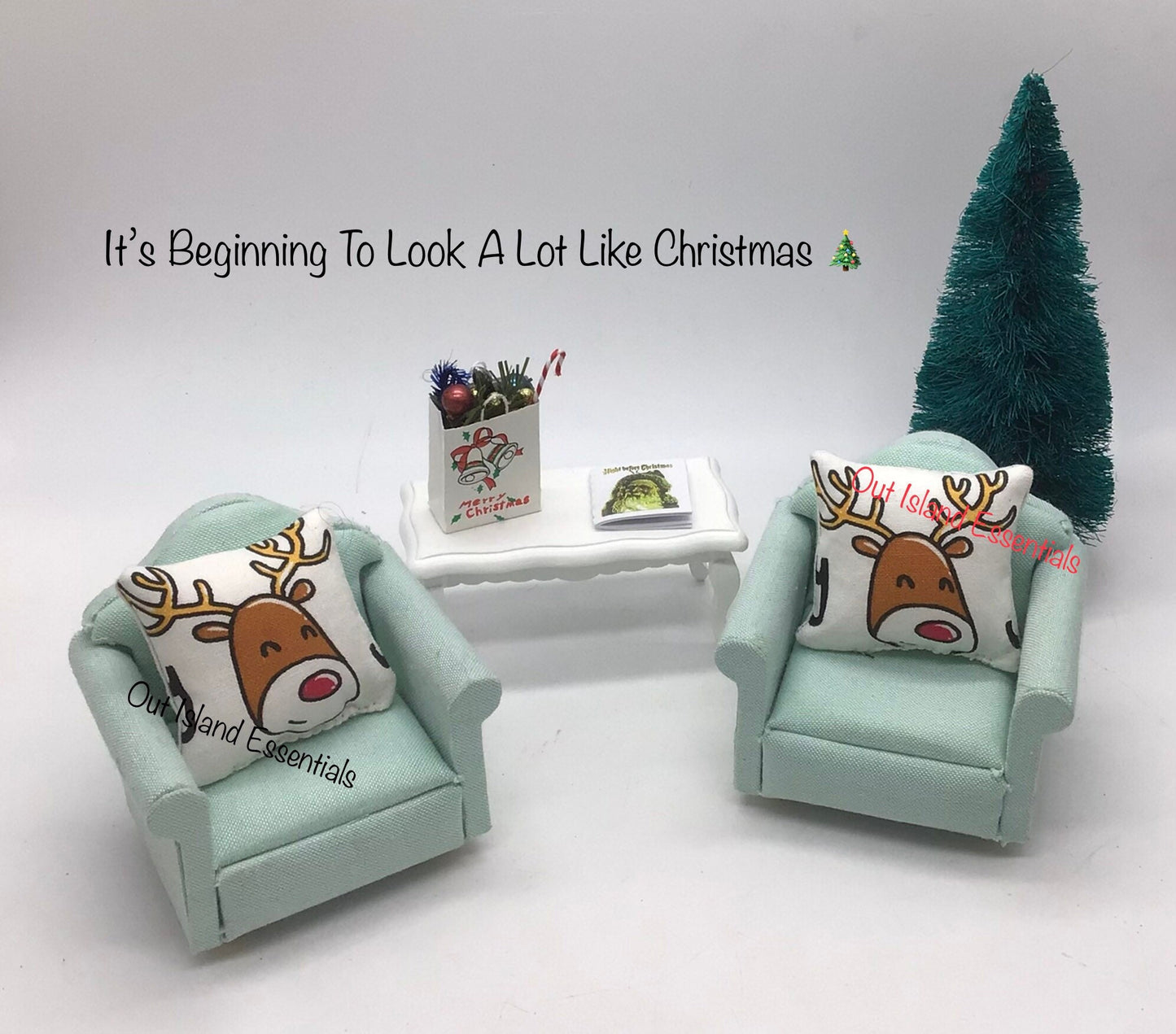 2 Pc. Dollhouse Miniature Christmas Pillows, Holiday Miniature Pillows 1:12 Scale