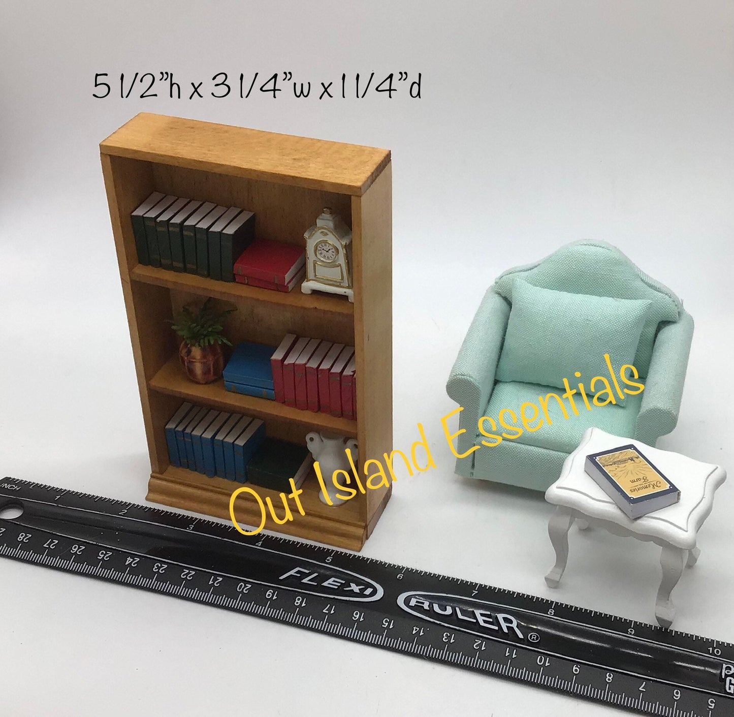 Miniature Book Shelf With Books And Clock I Miniature Bookcase I Dollhouse Miniature Furniture I Miniature 1:12 Scale Display Bookshelf