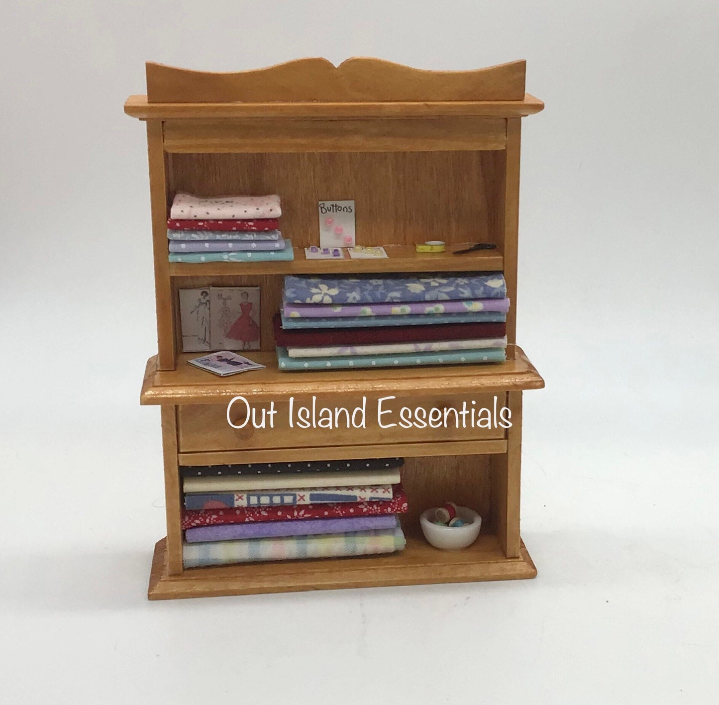 Miniature Oak Sewing Cabinet I Sewing Room Essentials I Miniature Sewing Supplies I 1:12 Scale Sewing Display