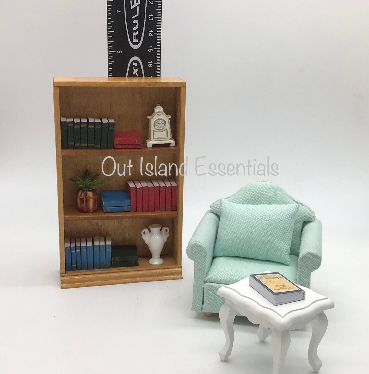 Miniature Book Shelf With Books And Clock I Miniature Bookcase I Dollhouse Miniature Furniture I Miniature 1:12 Scale Display Bookshelf