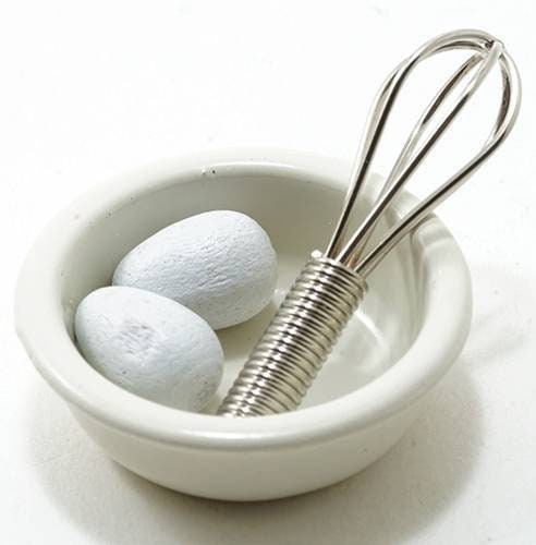 Miniature Wisk Bowl & 2 Eggs I Dollhouse Baking Accessories I Miniature Doll Kitchen Accessories I Miniature Dollhouse I 1:12 Scale