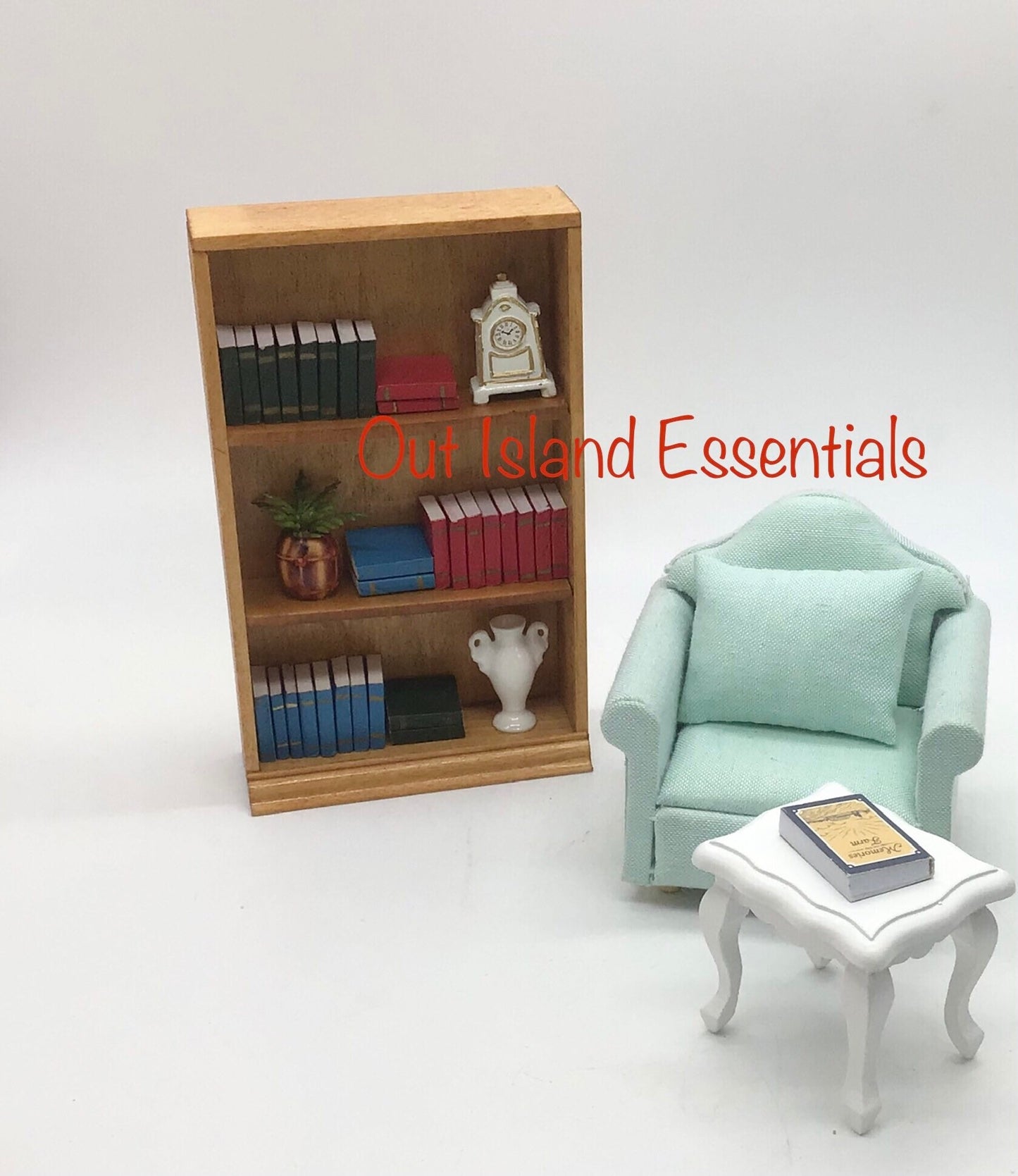 Miniature Book Shelf With Books And Clock I Miniature Bookcase I Dollhouse Miniature Furniture I Miniature 1:12 Scale Display Bookshelf