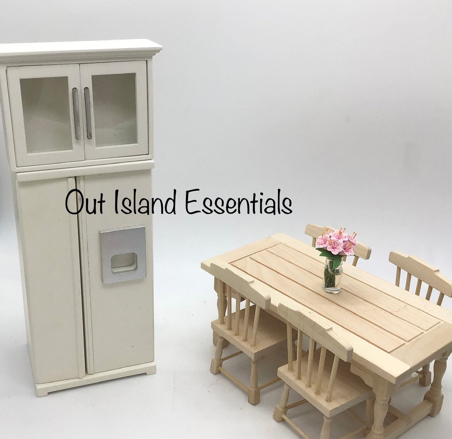 Miniature Kitchen Fridge & Cabinet I Dollhouse Miniature White Fridge And Cabinet I Miniature 1:12 Scale Kitchen