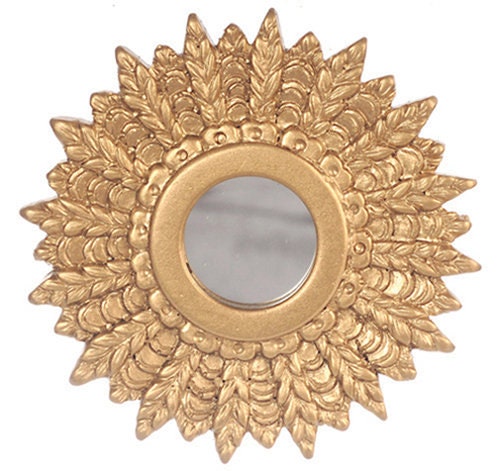 Giltwood 1950'S Sunburst Mirror I Miniature Gold Trim Mirror I Miniature Dollhouse Wall Decor I 1:12 Scale Dollhouse Accessory