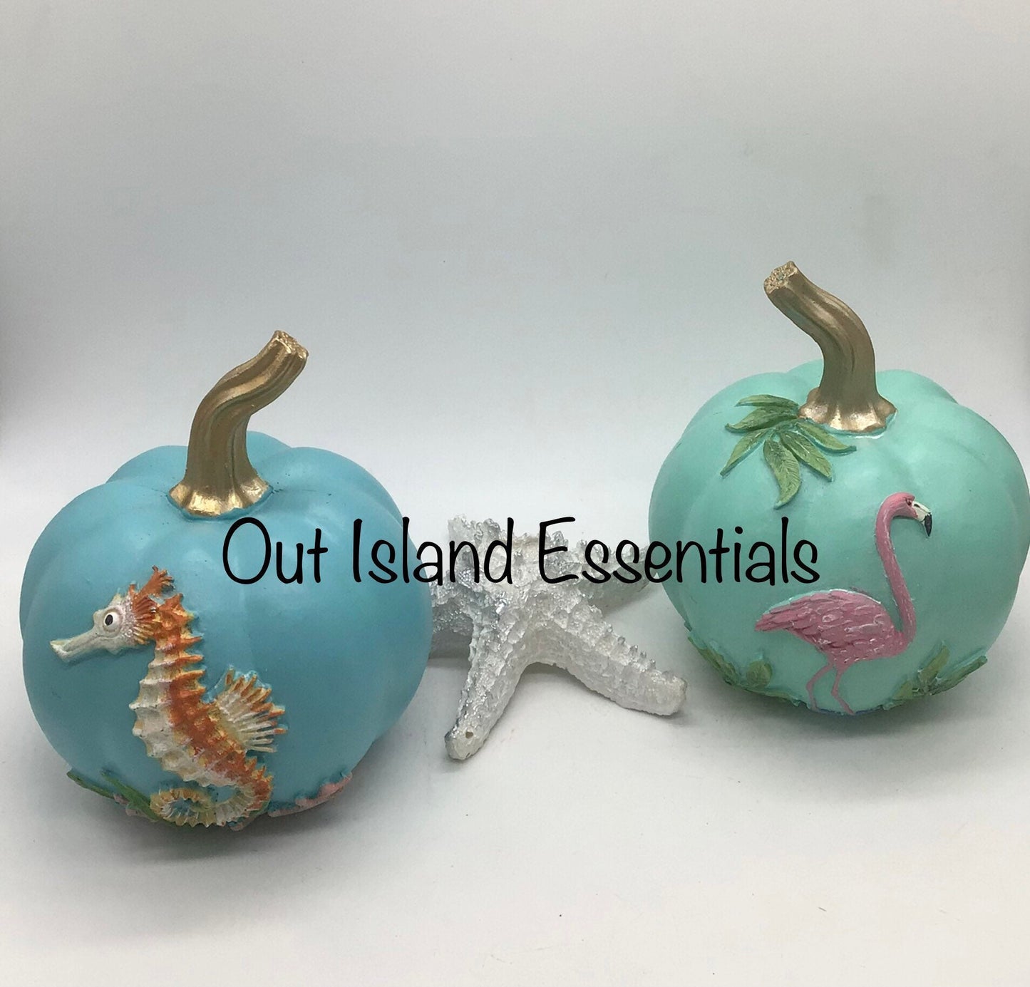 Coastal Fall Pumpkins, 6" Coastal Thanksgiving Decor