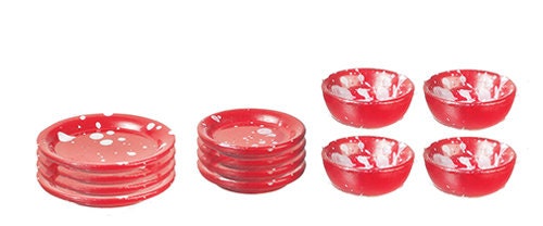 12 Pcs. Miniature Dollhouse Enamel Dishes, 3 Color Options