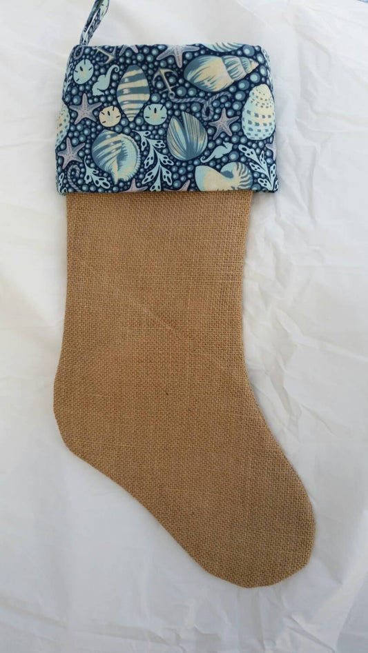 Coastal Stocking I Coastal Christmas Stocking I Burlap Christmas Stocking I Seashell Cuff Stocking I Shabby Chic Coastal Stockings