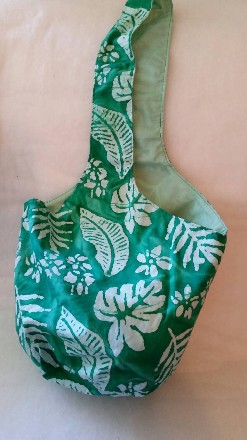 Beach Bag I Fabric Bucket Bag I Deep Fabric Bag I Green Market Re-Usable Bag I Green Batik Fauna One Strap Carry All Bucket Bag