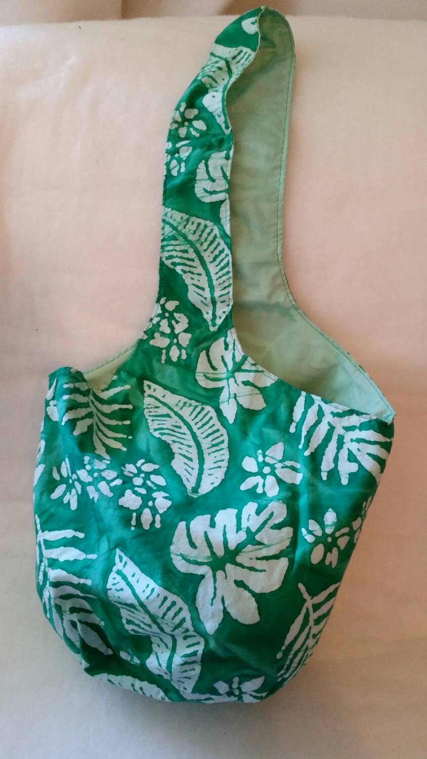 Beach Bag I Fabric Bucket Bag I Deep Fabric Bag I Green Market Re-Usable Bag I Green Batik Fauna One Strap Carry All Bucket Bag