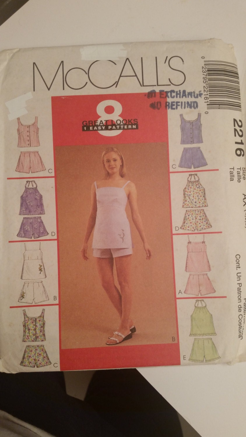 McCall's 2216 Misses Tops and Shorts Sets. Size 4-6-8