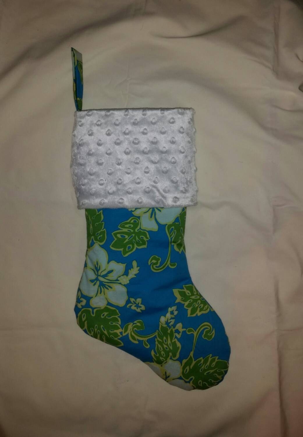 Hibiscus Christmas Stocking I Aqua Stocking I Island Christmas Stocking I Island Christmas I Beach Stocking I Tropical Christmas Stocking