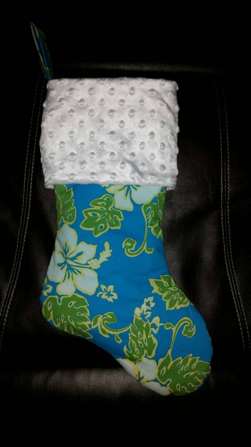 Hibiscus Christmas Stocking I Aqua Stocking I Island Christmas Stocking I Island Christmas I Beach Stocking I Tropical Christmas Stocking